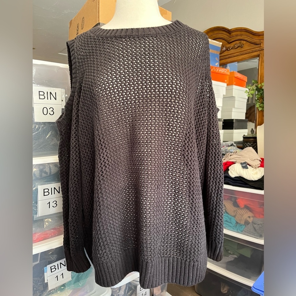 Black Cold Shoulder Sweater - Picture 2 of 6